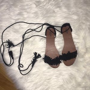 Ankle tie up black sandals
